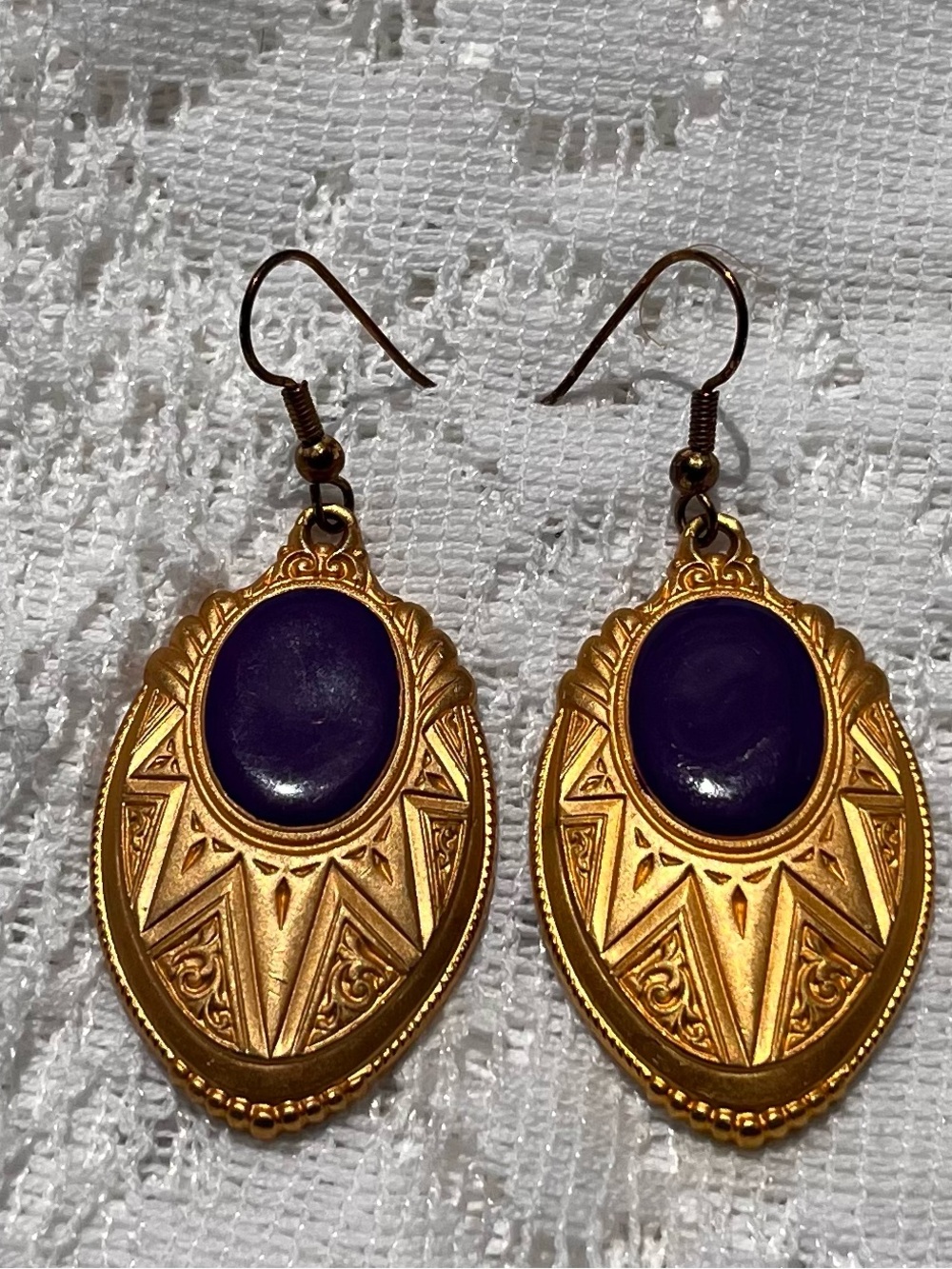 Vintage‑Style Gold & Purple Boho Statement Earrings